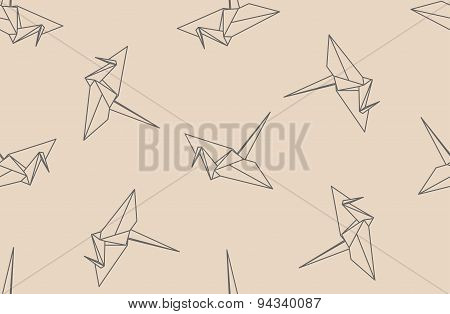 Linear Paper Cranes, Seamless Origami Pattern