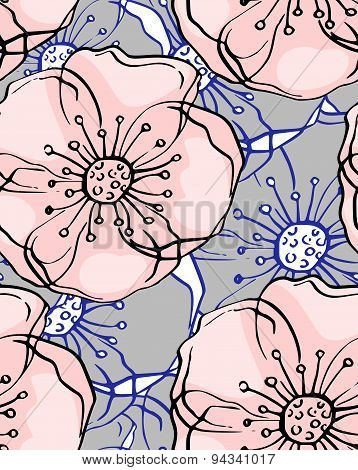 seamless abstract flowers pattern.