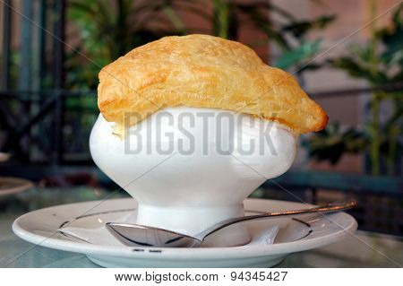 Corn Soup With Puff Pastry