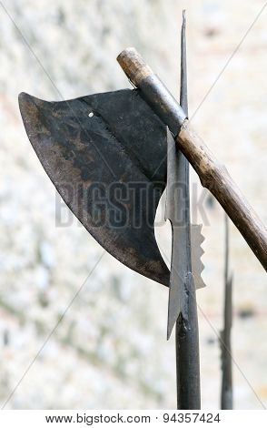 Ancient Axe And Medieval Halberd During Combat