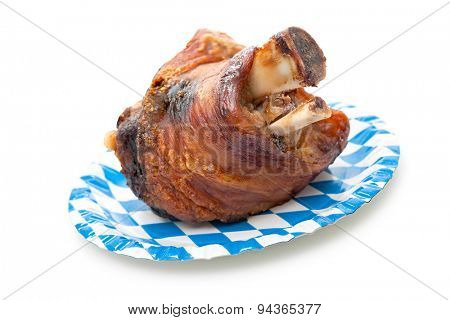 Roasted Schweinshaxe (German pork leg, pork knuckle) isolated on white background