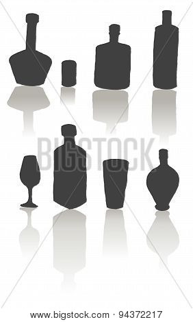 Bottles, Glasses, Wine Glasses, Alcoholic Drinks At The Bar