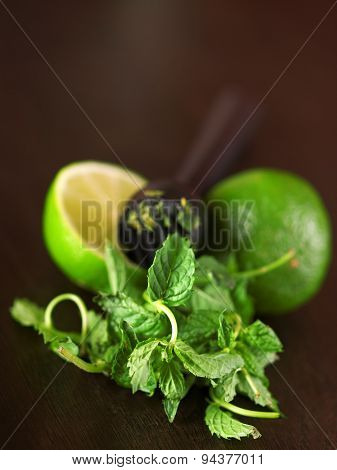 Muddler, Mint Leaves And Limes