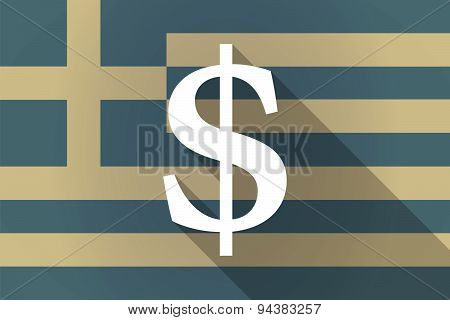 Greece Long Shadow Flag With A Dolar Sign