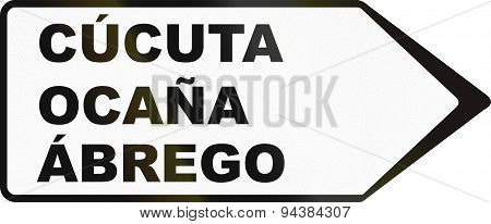 Directional Sign For Cities In Colombia
