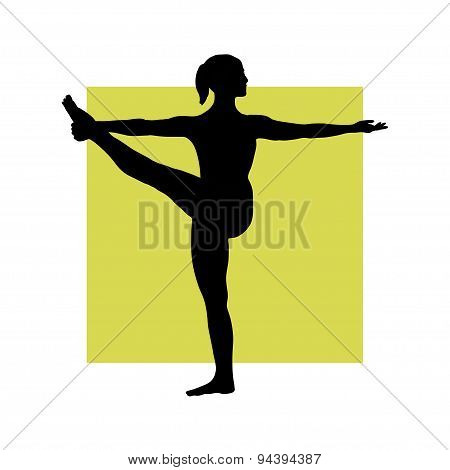 Girl in yoga pose on the square background.