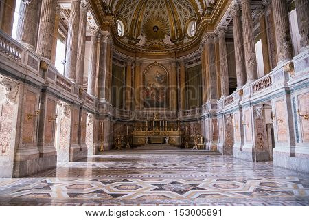 Caserta Italy - August 29 2016: The Palatine Chapel in Royal Palace of Caserta a former royal residence in Caserta constructed for the Bourbon kings of Naples