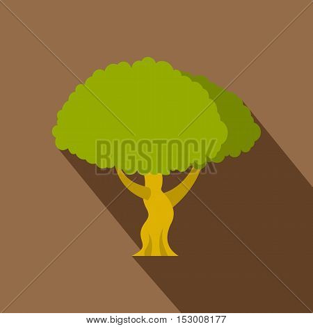 Green tree icon. Flat illustration of green tree vector icon for web isolated on coffee background