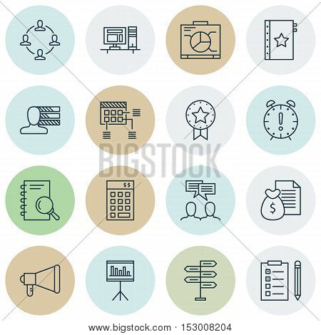 Set Of Project Management Icons On Present Badge, Collaboration And Opportunity Topics. Editable Vec
