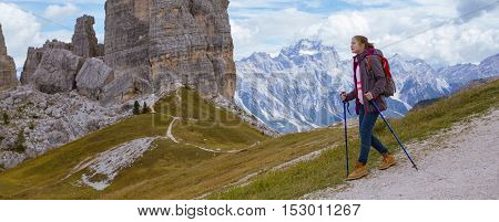 Tourist Girl At The Dolomites