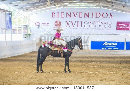 GUADALAJARA MEXICO - SEP 01 : Charra participates at the 23rd International Mariachi & Charros festival in Guadalajara Mexico on September 01 2016.