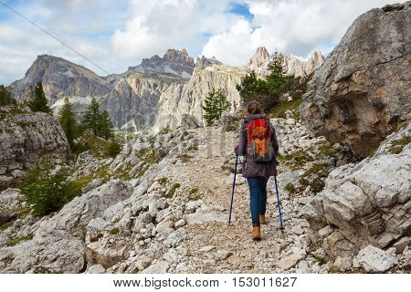 Tourist Girl At The Dolomites