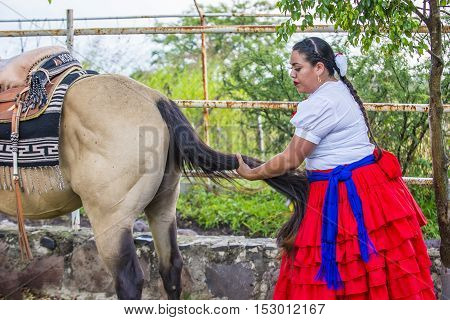 GUADALAJARA MEXICO - SEP 01 : Charras participate at the 23rd International Mariachi & Charros festival in Guadalajara Mexico on September 01 2016.