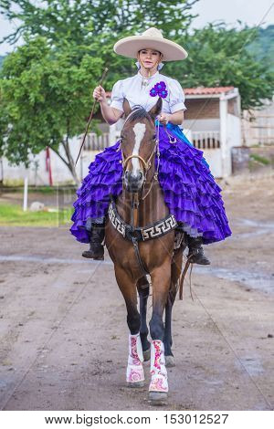 GUADALAJARA MEXICO - SEP 01 : Charra participates at the 23rd International Mariachi & Charros festival in Guadalajara Mexico on September 01 2016.
