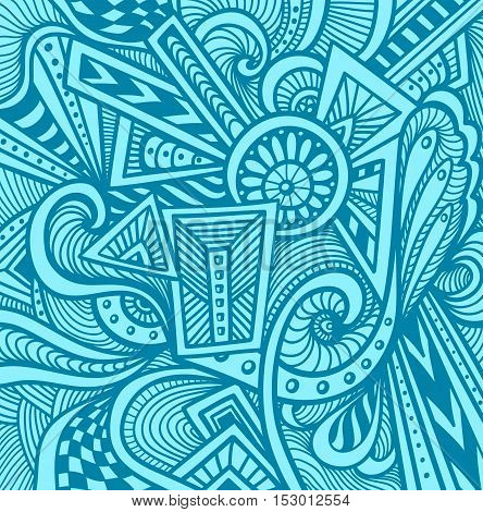 Abstract pattern  in  Zen tangle or Zen doodle style  in light blue for wallpaper or  for packed something or for clothes or for cosmetic perfume or for web or for  techno background