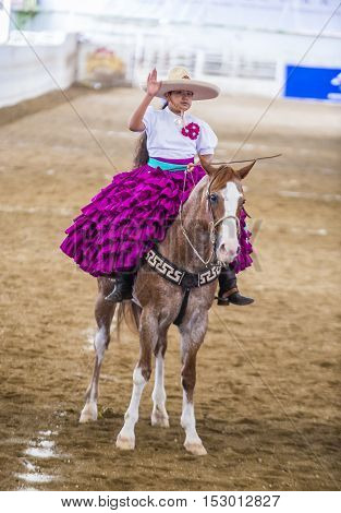GUADALAJARA MEXICO - SEP 01 : Charra participates at the 23rd International Mariachi & Charros festival in Guadalajara Mexico on September 01 2016.