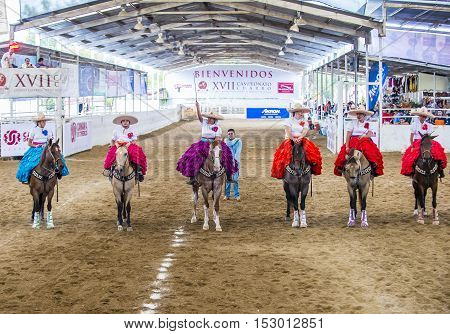 GUADALAJARA MEXICO - SEP 01 : Charras participate at the 23rd International Mariachi & Charros festival in Guadalajara Mexico on September 01 2016.