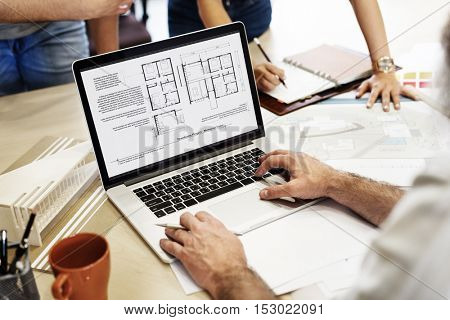 Design Studio Architect Creative Occupation Blueprint Laptop Concept