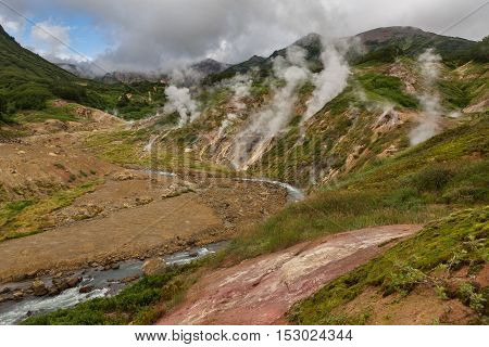Famous Valley of Geysers. Kronotsky Nature Reserve on Kamchatka Peninsula.