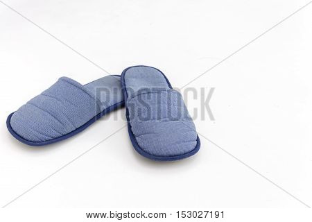 blue gray slippers on white background isolated