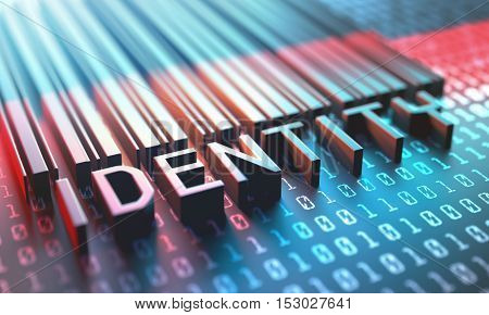 3d illustration of a laser scanner for a barcode with the word identity.