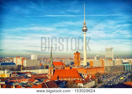 Aerial view on Alexanderplatz in Berlin, Germany