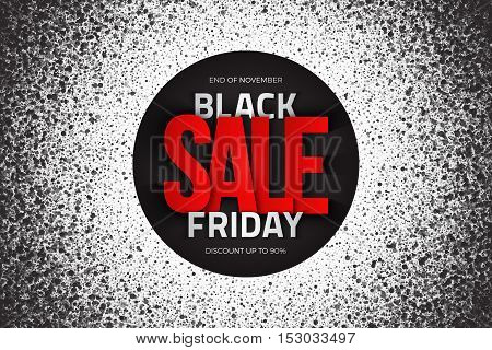 Black friday sale vector background. Illustration with 3d red and silver letters for business, marketing and holiday. Abstract dark gray round ash particles on white background. Spray effect