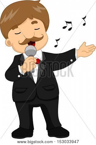 Illustration of a Male Singer in a Black Tuxedo Doing Hand Gestures While Singing