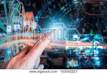 Internet of things futuristic background showing domotic connections with finger