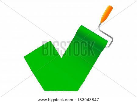 Green paint roller Icon on white background isolated