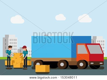 Truck Loading delivery concept. Flat vector illustration.