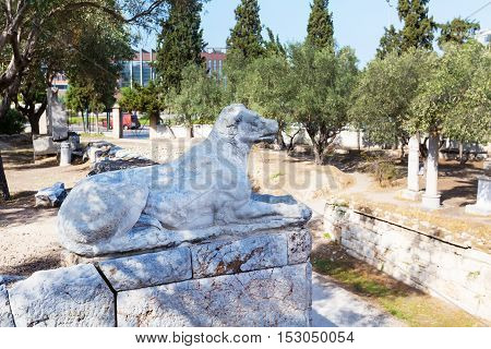 Ruins and monuments in ancient Kerameikos district in Athens, Greece