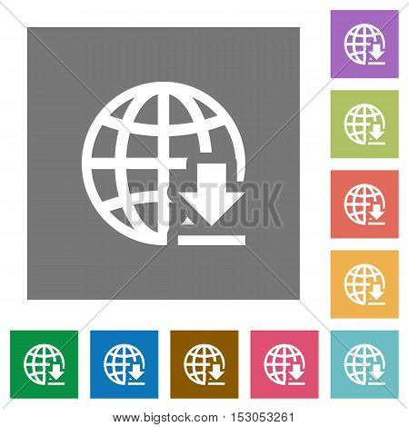 Download from internet flat icons on simple color square background.