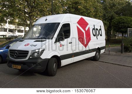 Amsterdam Netherlands-october 3 2016: DPD delivery truck in street in amsterdam