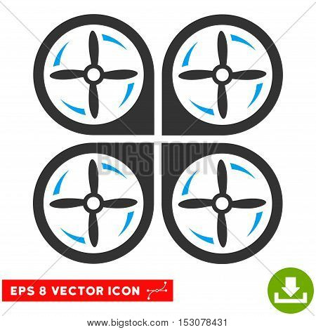 Quadrotor Screws Rotation EPS glyph icon. Illustration style is flat iconic bicolor blue and gray symbol on white background.