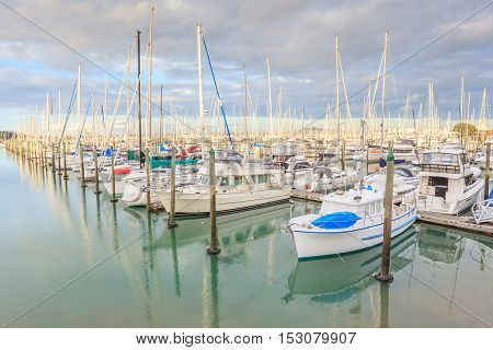 Auckland New Zealand- December 9 2013. Yacht tied at the Westhaven Marina.