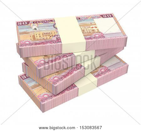 Omani rials bills isolated on white background. 3D illustration.