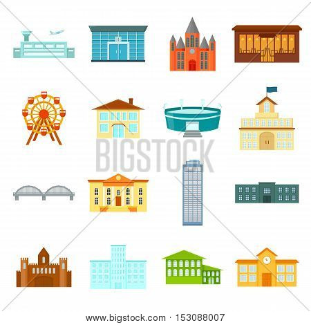 Building set icons in cartoon style. Big collection building vector symbol stock