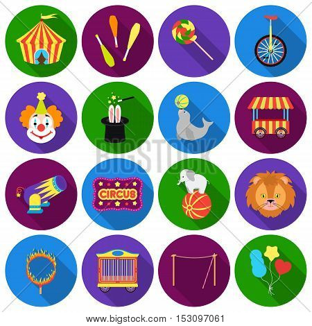Circus set icons in flat style. Big collection circus vector symbol stock