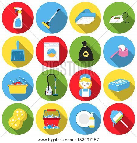 Cleaning set icons in flat style. Big collection cleaning vector symbol stock