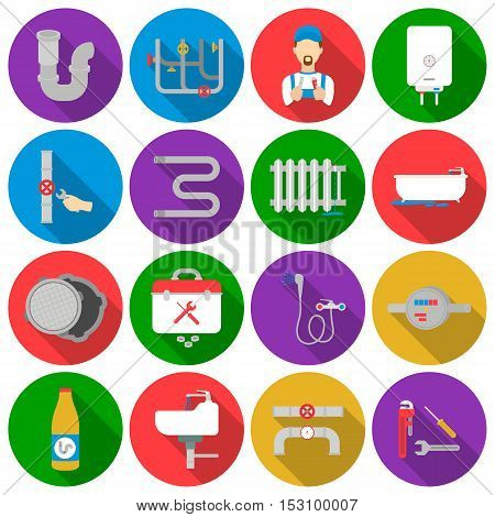 Plumbing set icons in flat style. Big collection plumbing vector symbol stock