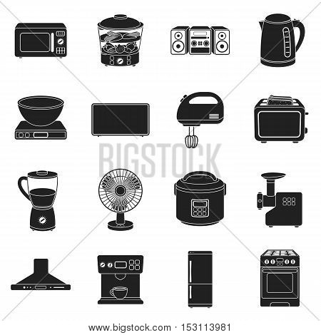 Household appliances set icons in black style. Big collection household appliances vector symbol stock