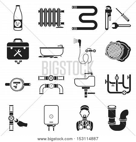 Plumbing set icons in black style. Big collection plumbing vector symbol stock