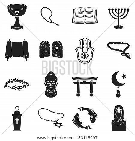 Religion set icons in black style. Big collection religion vector symbol stock