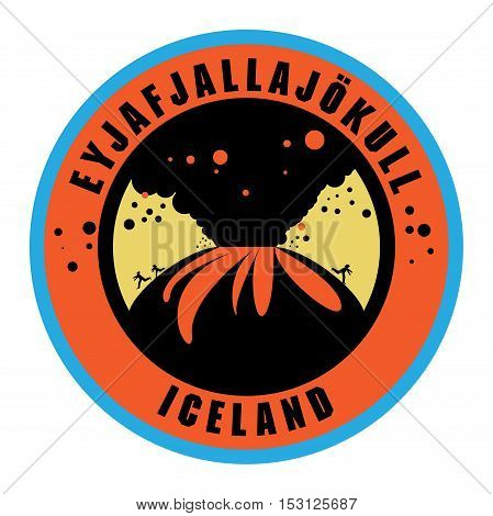 Stamp or label with words Eyjafjallajokull Iceland vector illustration