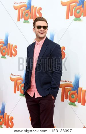 LOS ANGELES - OCT 23:  Justin Timberlake at the Trolls Premiere at Village Theater on October 23, 2016 in Westwood, CA