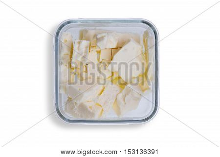 Dish Of Small Portions Of Full Cream Feta Cheese