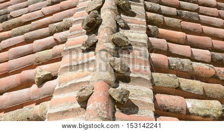 Tile roof in Candelario a typical mountain village in the province of Salamanca Spain.