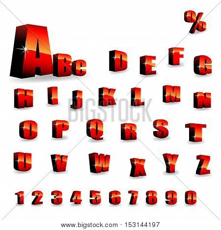 Vector red 3D alphabet - shiny original font