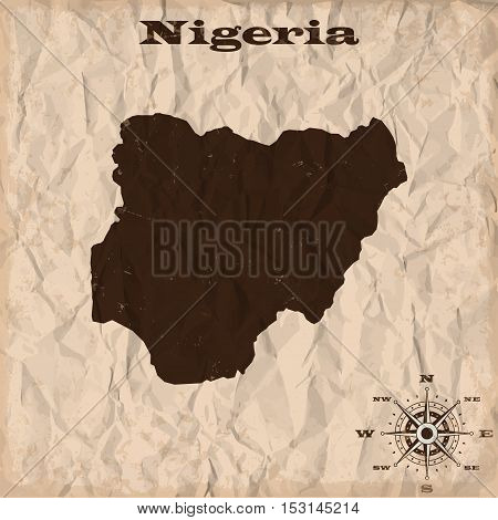 Nigeria old map with grunge and crumpled paper. Vector illustration